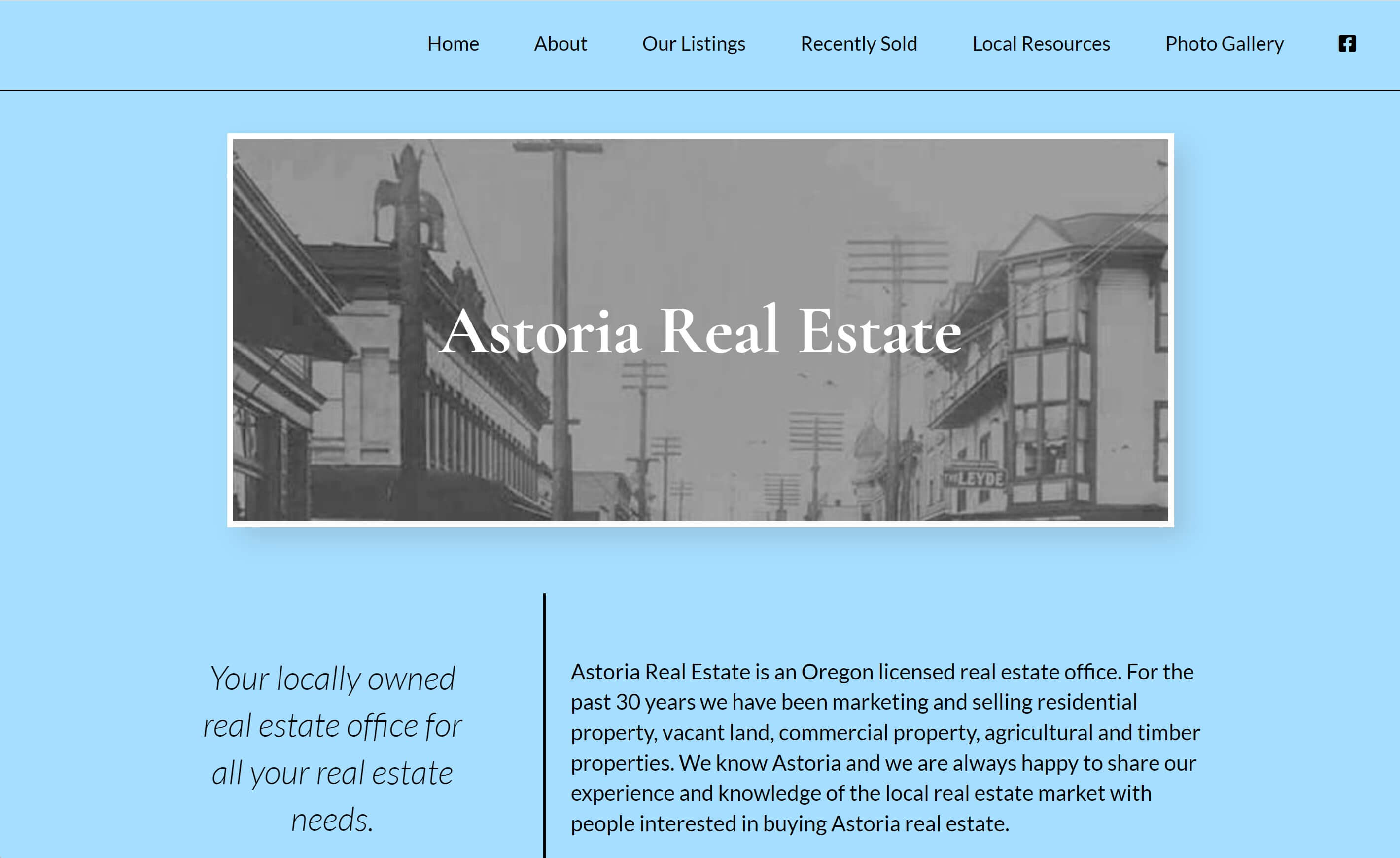 Astoria Real Estate website homepage.