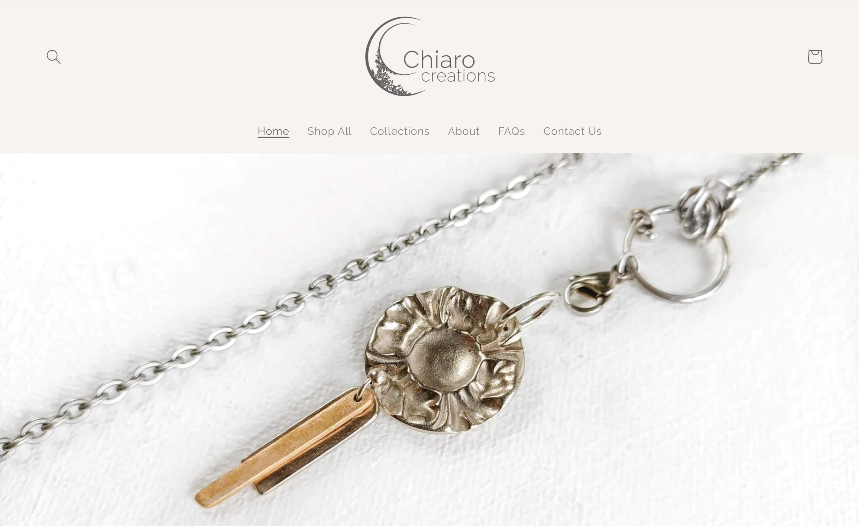 Chiaro Creations Jewelry shop website homepage.