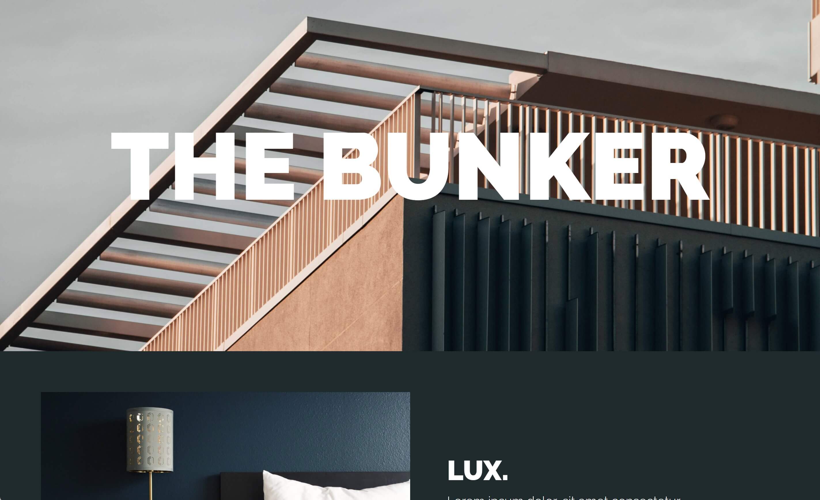 The Bunker Hotel website homepage.